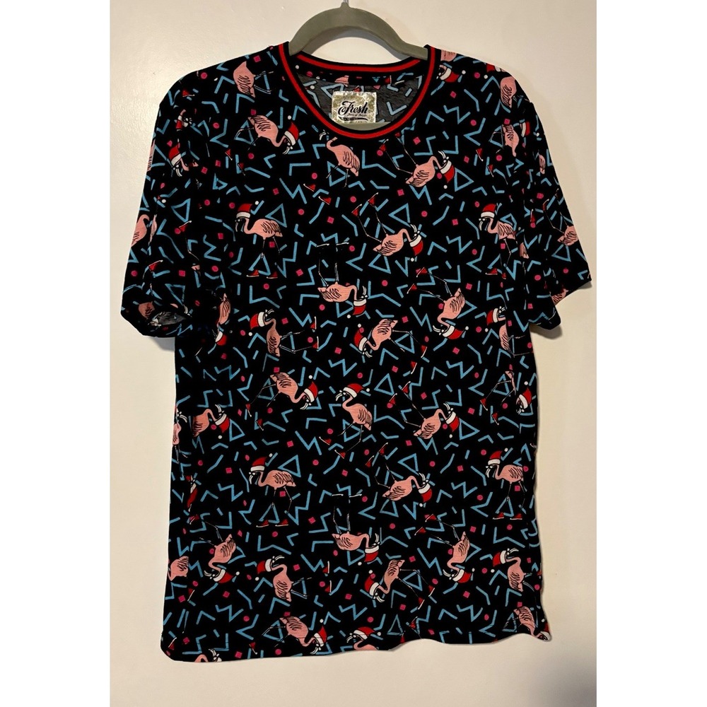 Flamingo Christmas Prints Of Bel Air Womens Lg Black Print Top Tshirt‎